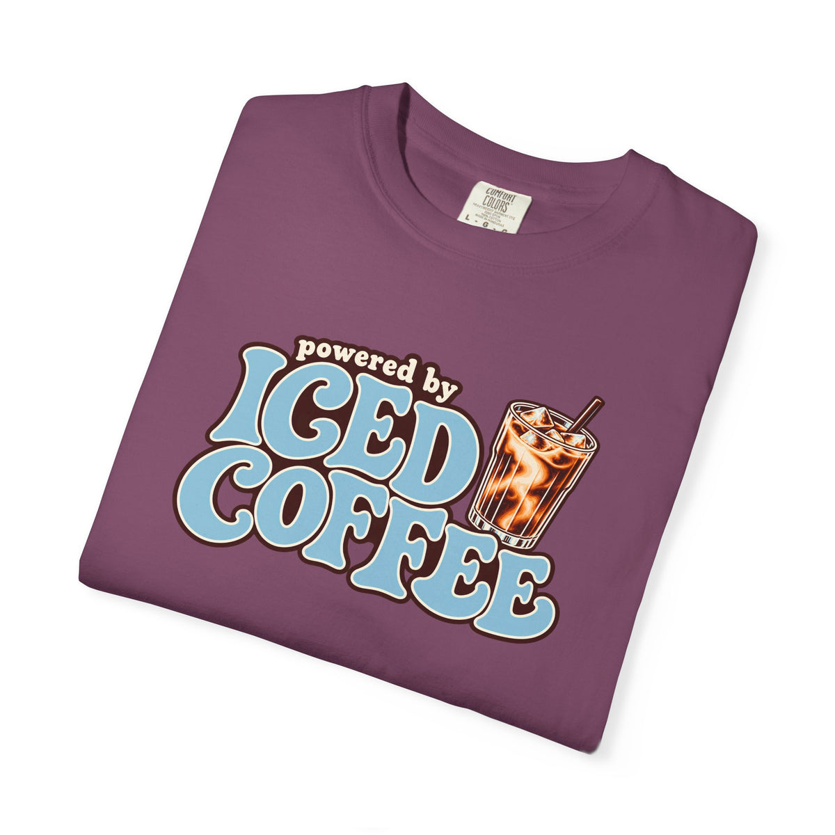 Iced Coffee Graphic T-Shirt — "Powered by Iced Coffee" Retro Coffee Tee