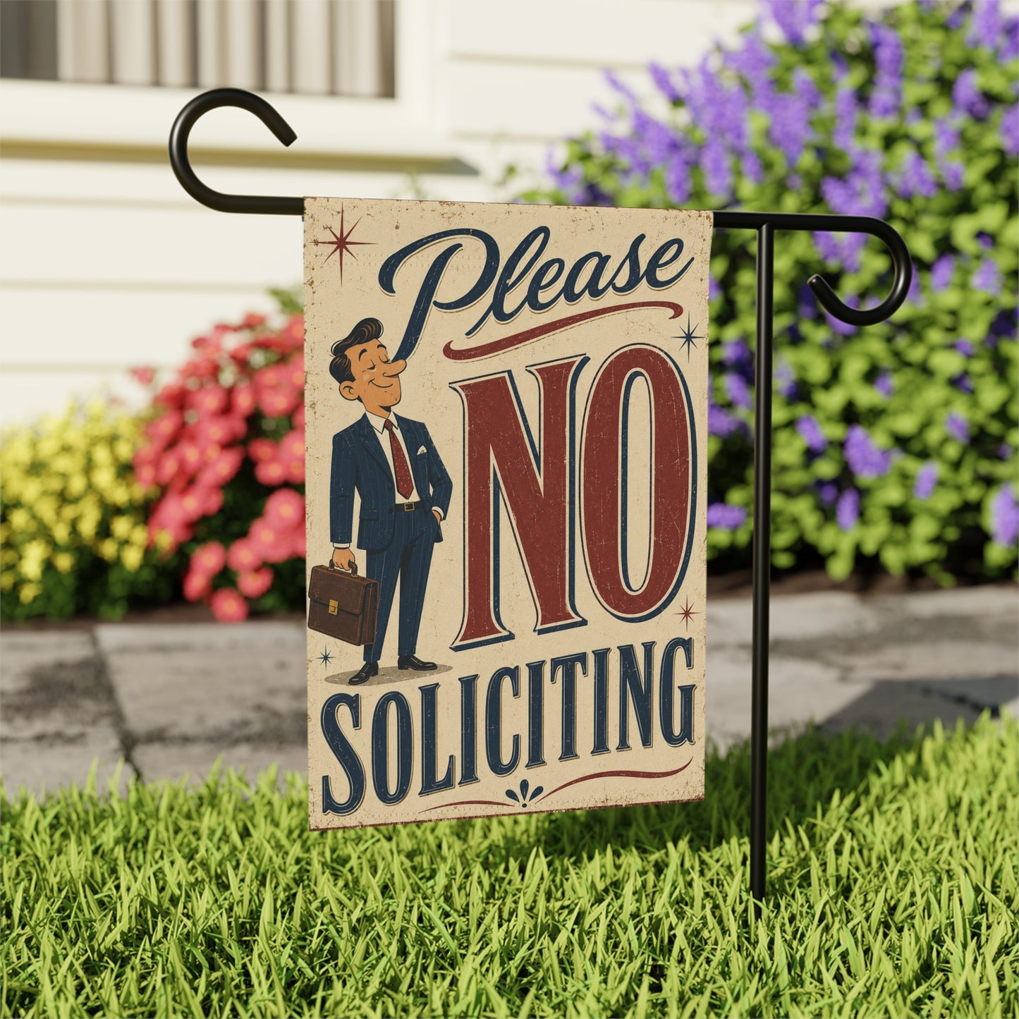 Please No Soliciting Vintage Garden & House Banner | Retro Sign Banner