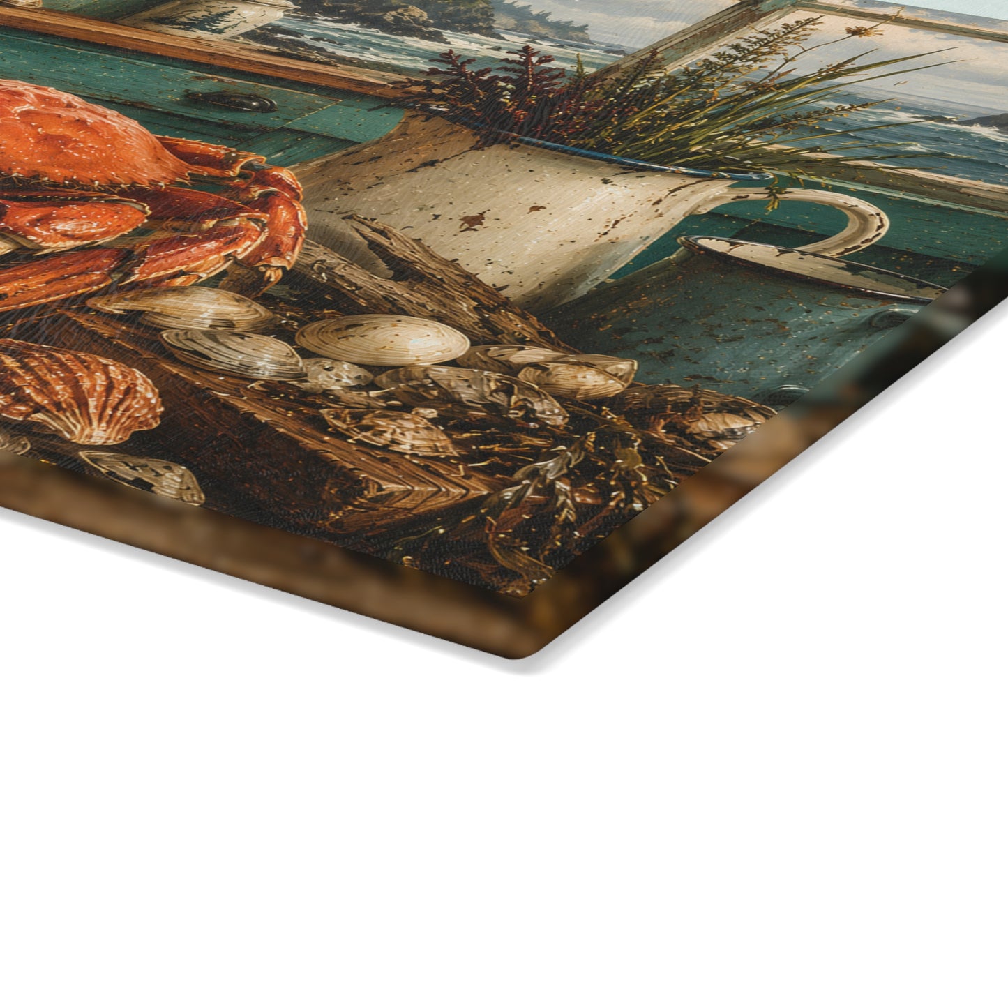 Coastal Crab Kitchen Glass Cutting Board – Nautical Seafood Coastal Décor