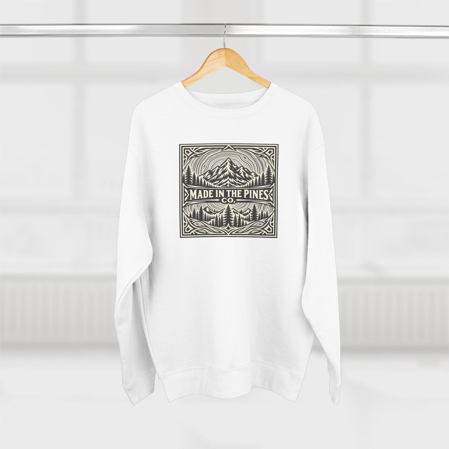 Made in the Pines mountain emblem Sweatshirt | pine forest graphics