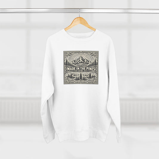 Made in the Pines mountain emblem Sweatshirt | pine forest graphics