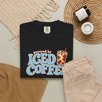 Iced Coffee Graphic T-Shirt — "Powered by Iced Coffee" Retro Coffee Tee