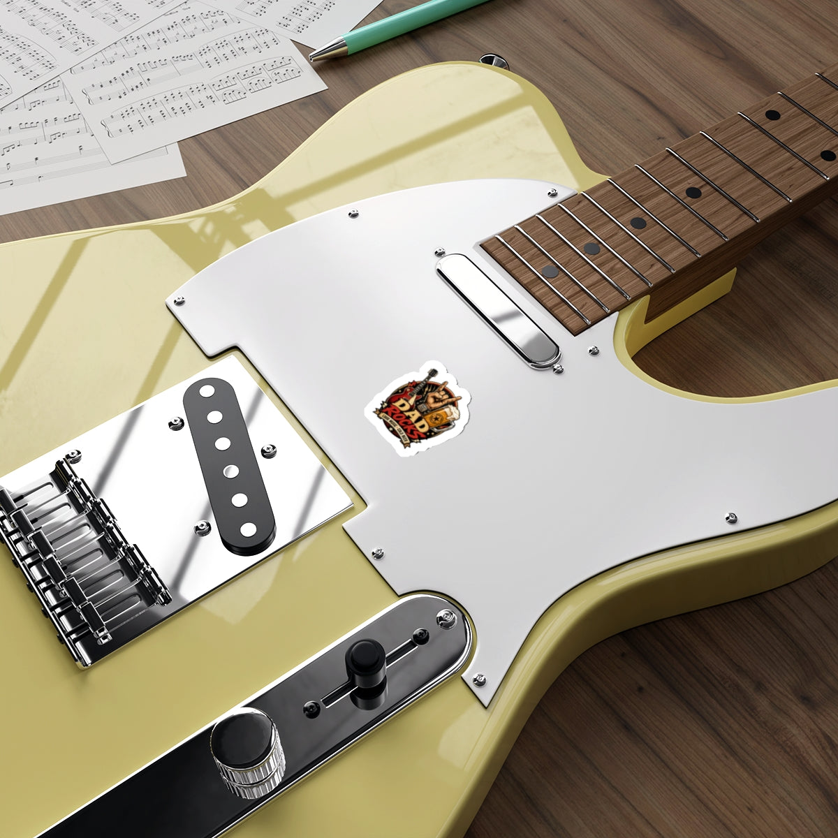 Dad Rocks Guitar Sticker | Rock Hand Sign, Beer, Loud Music
