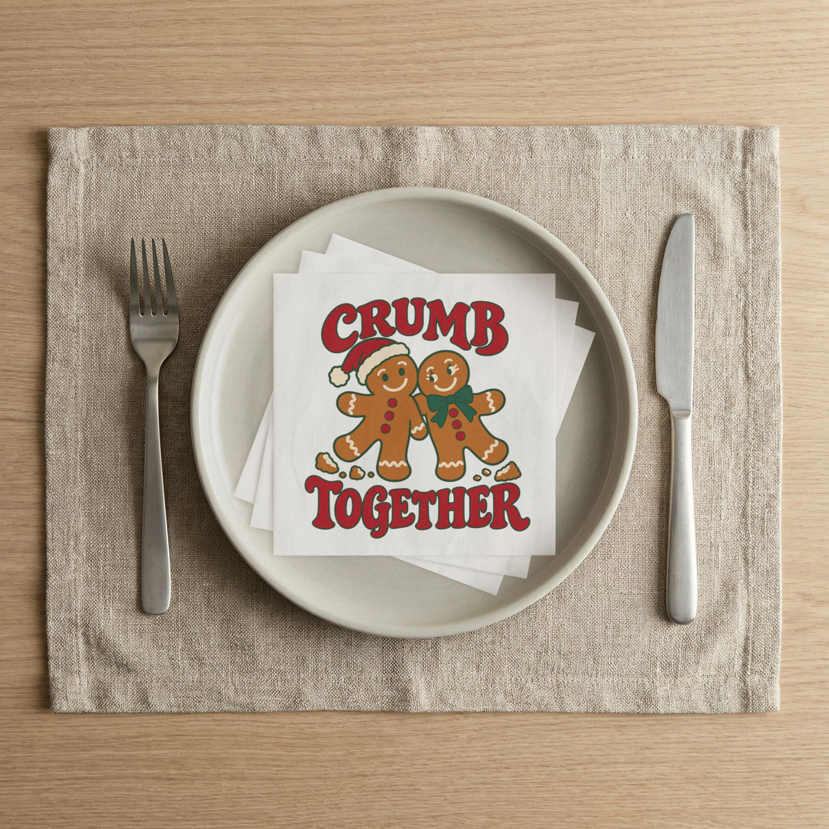 Holiday Napkins — "Crumb Together" Gingerbread Couple Party Napkins