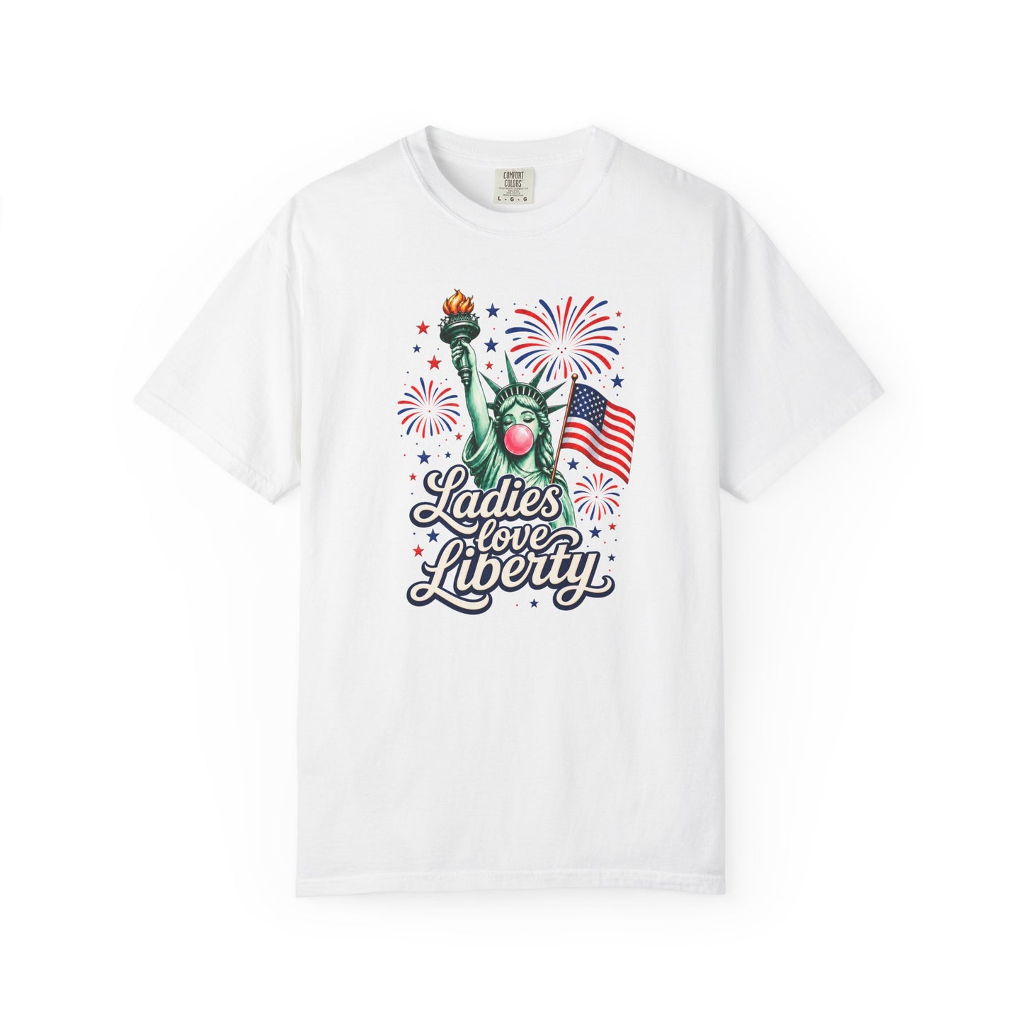 Ladies Love Liberty Statue of Liberty T-Shirt | American Flag Fireworks