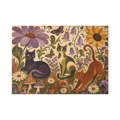 Glass Cutting Board — Vintage Floral Cats Kitchen Cutting Board