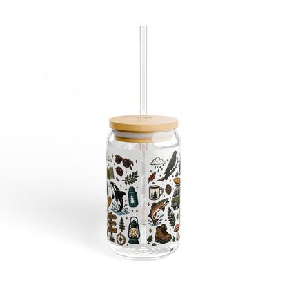 Woodland Camping Pattern Sipper Glass | 16oz