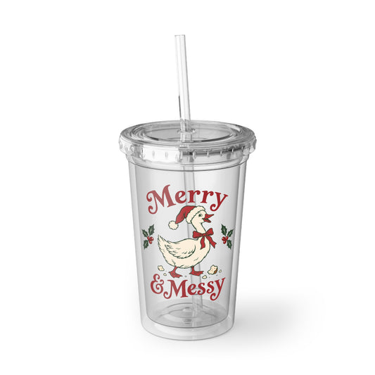Merry & Messy Duck Acrylic Cup | Christmas Holiday Tumbler