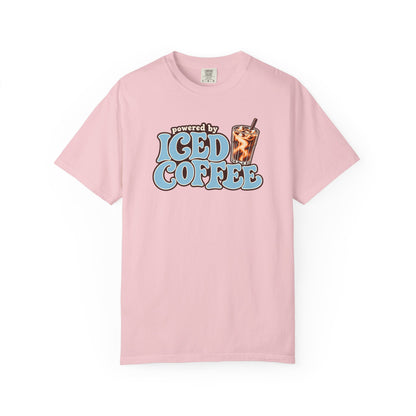 Iced Coffee Graphic T-Shirt — "Powered by Iced Coffee" Retro Coffee Tee