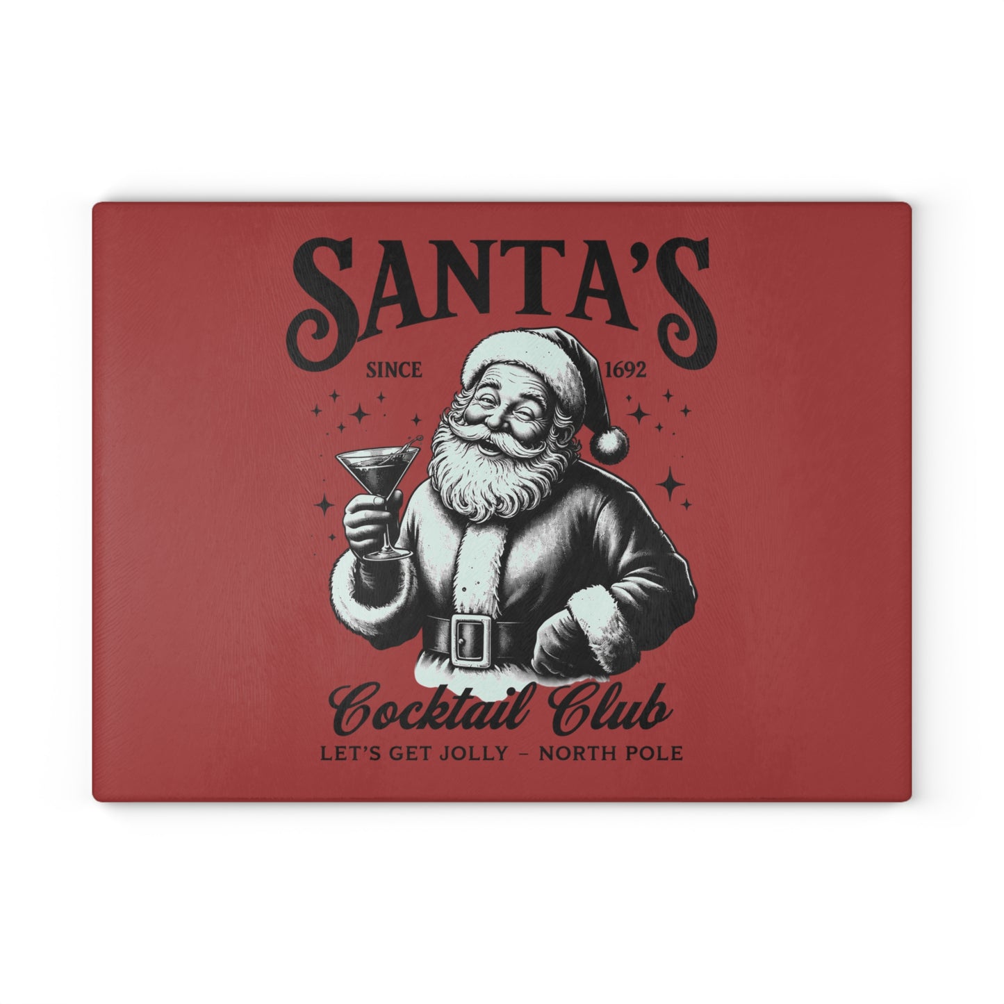 Santa’s Cocktail Club Glass Cutting Board — Festive Christmas Kitchen Decor