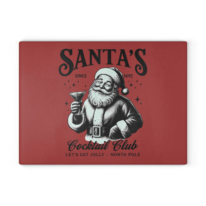 Santa’s Cocktail Club Glass Cutting Board — Festive Christmas Kitchen Decor
