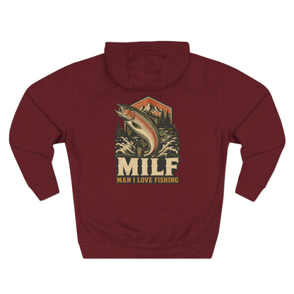 Fishing Hoodie — 'MILF (Man I Love Fishing)' Retro Trout Graphic