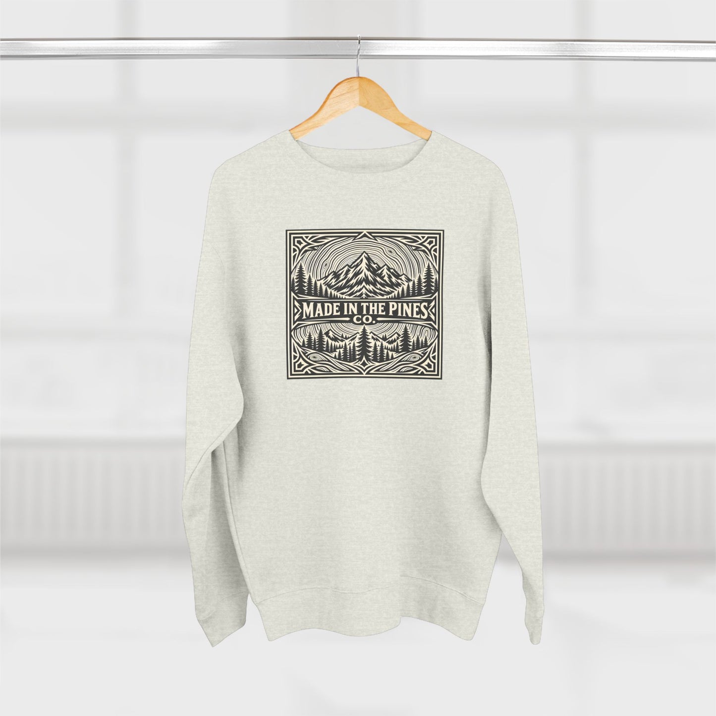 Made in the Pines mountain emblem Sweatshirt | pine forest graphics