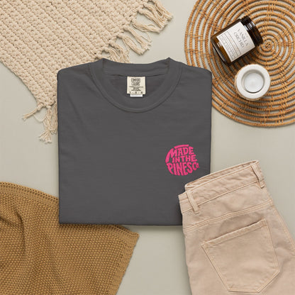 Made in the Pines Co. Embroidered Comfort Colors 1717 T-Shirt | Hot Pink Retro Logo Tee | Garment-Dyed Unisex Shirt