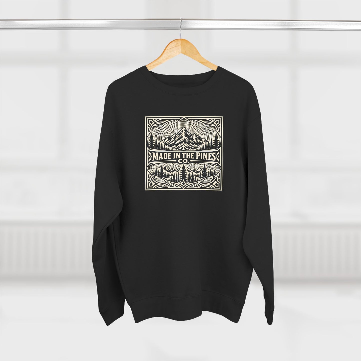 Made in the Pines mountain emblem Sweatshirt | pine forest graphics