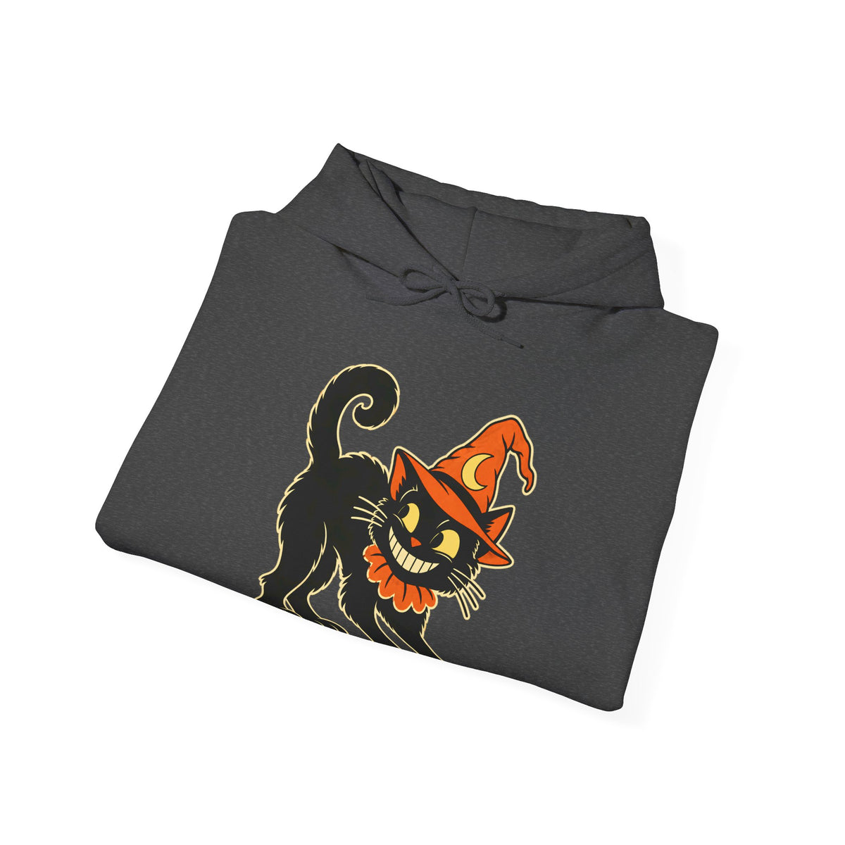 Halloween Black Cat Hoodie – Vintage Witch Hat Cat Pullover