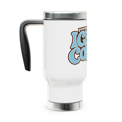 Iced Coffee Travel Mug — "Powered by Iced Coffee" 14oz Stainless Steel Tumbler with Handle