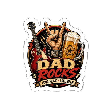 Dad Rocks Guitar Sticker | Rock Hand Sign, Beer, Loud Music
