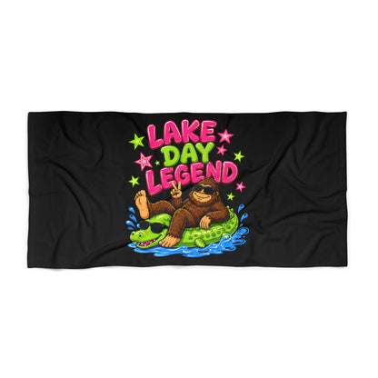 Lake Day Bigfoot on Alligator Floatie Beach Towel | Funny Summer Beach Towel