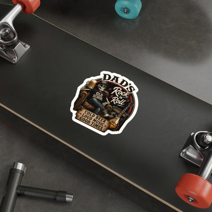 Dad's Rock 'n' Roll Skull Guitar Beer Die-Cut Sticker