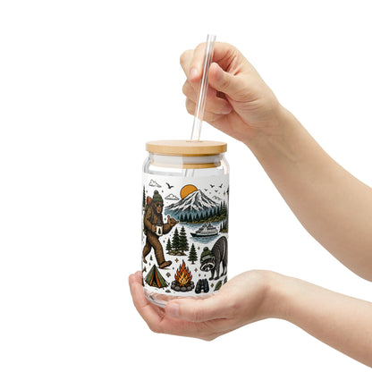Woodland Camping Pattern Sipper Glass | 16oz