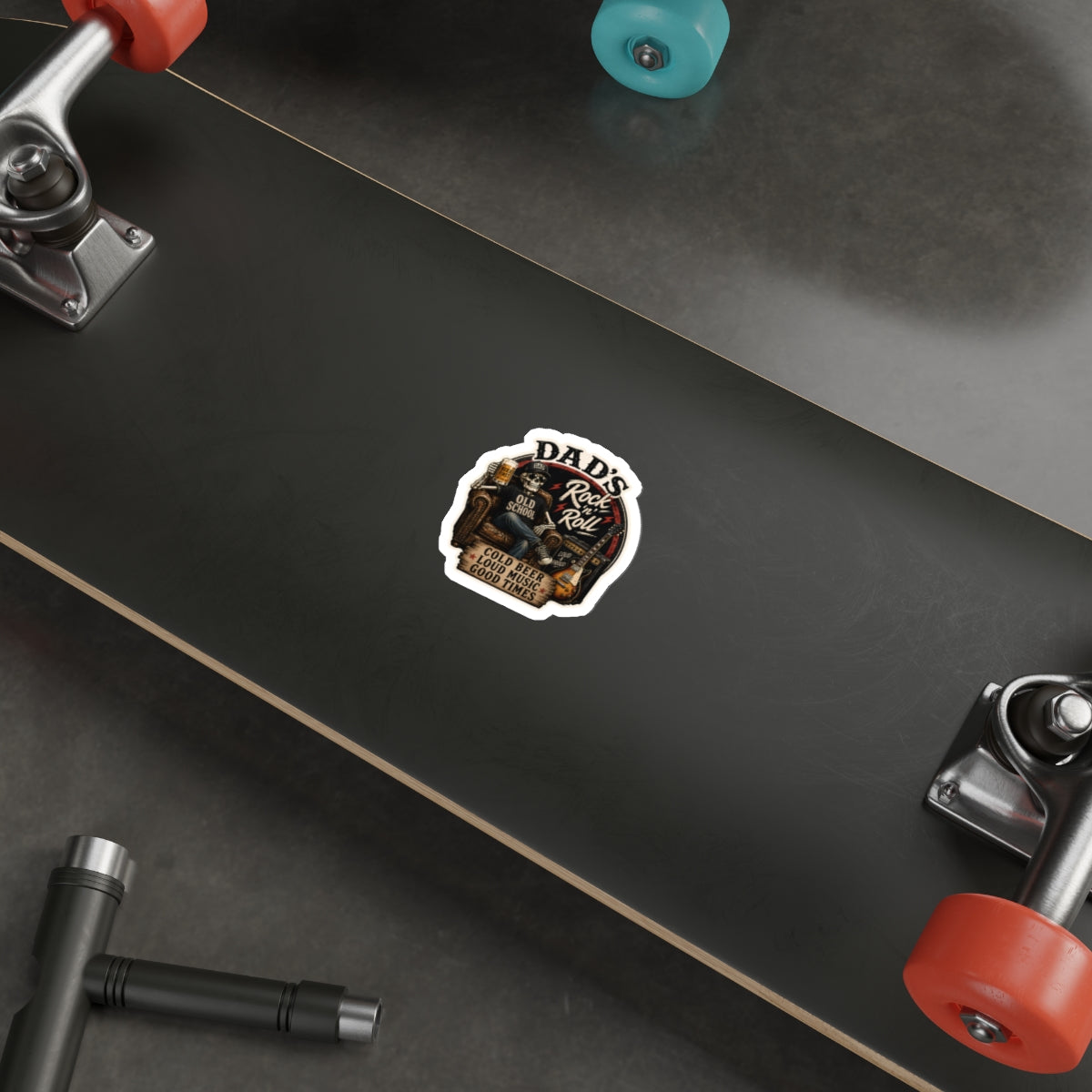 Dad's Rock 'n' Roll Skull Guitar Beer Die-Cut Sticker