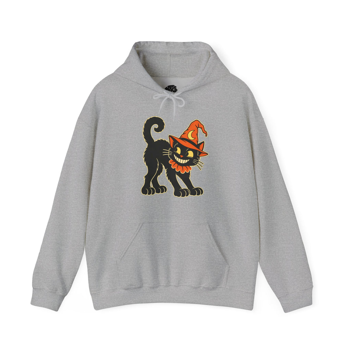 Halloween Black Cat Hoodie – Vintage Witch Hat Cat Pullover