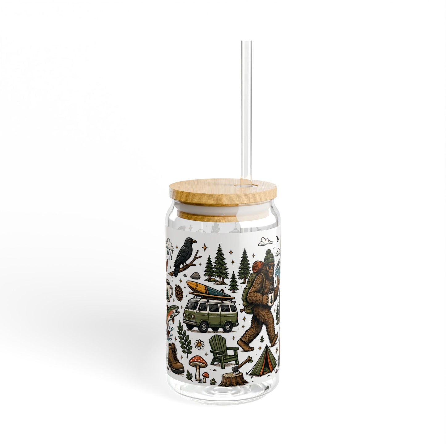 Woodland Camping Pattern Sipper Glass | 16oz