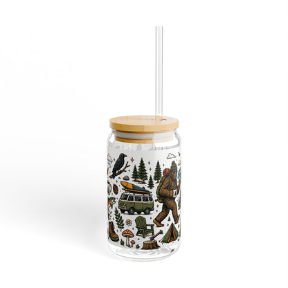 Woodland Camping Pattern Sipper Glass | 16oz