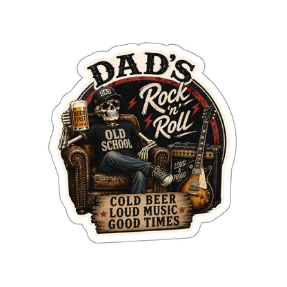 Dad's Rock 'n' Roll Skull Guitar Beer Die-Cut Sticker