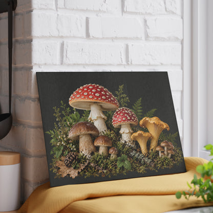 Mushroom Forest Glass Cutting Board – Rustic Kitchen Decor