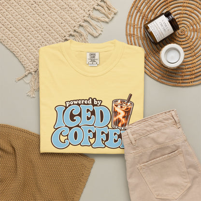 Iced Coffee Graphic T-Shirt — "Powered by Iced Coffee" Retro Coffee Tee