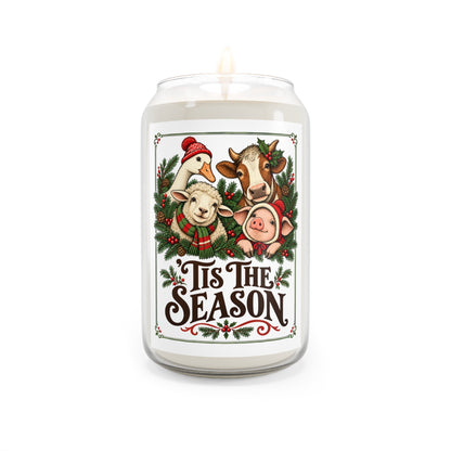 Tis The Season Scented Soy Candle — 13.75oz Holiday Farm Animal Christmas Candle