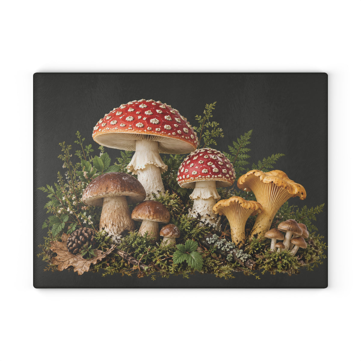 Mushroom Forest Glass Cutting Board – Rustic Kitchen Decor