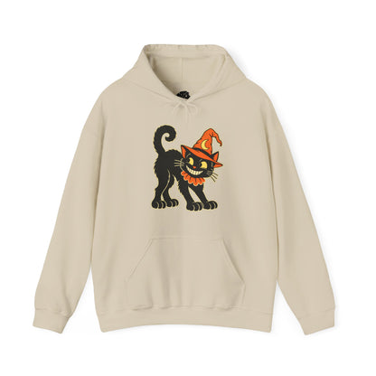 Halloween Black Cat Hoodie – Vintage Witch Hat Cat Pullover