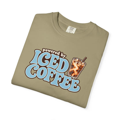 Iced Coffee Graphic T-Shirt — "Powered by Iced Coffee" Retro Coffee Tee