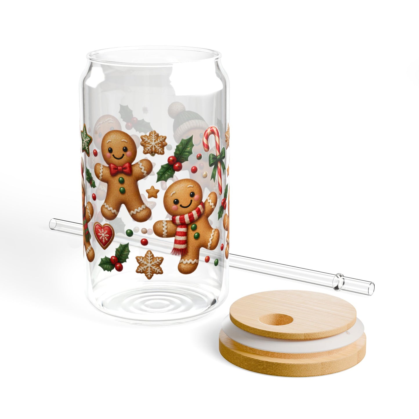 Gingerbread Holiday Sipper Glass — 16oz Festive Cookie Drink Tumbler