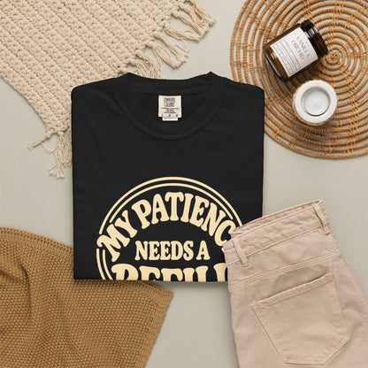 T-Shirt — “My Patience Needs a Refill” Retro Graphic Tee