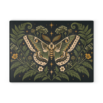 Glass Cutting Board — Vintage Moth & Fern Botanical Design
