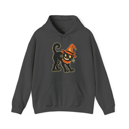 Halloween Black Cat Hoodie – Vintage Witch Hat Cat Pullover