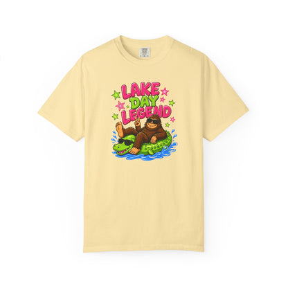 Lake Day Legend Bigfoot on Alligator Floatie T-Shirt
