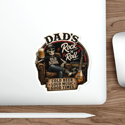Dad's Rock 'n' Roll Skull Guitar Beer Die-Cut Sticker