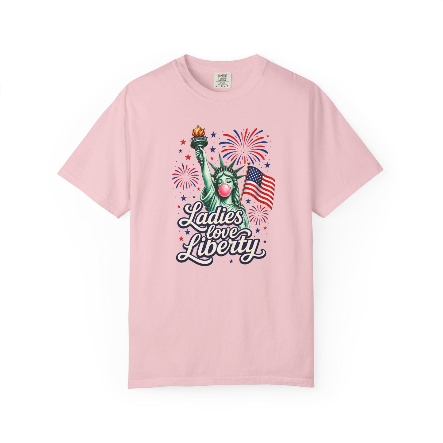 Ladies Love Liberty Statue of Liberty T-Shirt | American Flag Fireworks