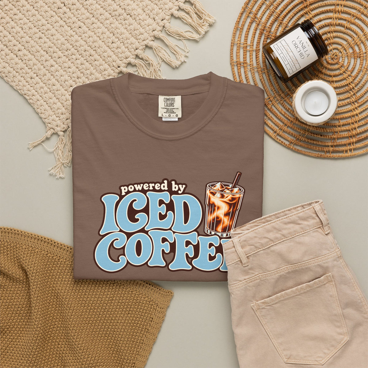 Iced Coffee Graphic T-Shirt — "Powered by Iced Coffee" Retro Coffee Tee