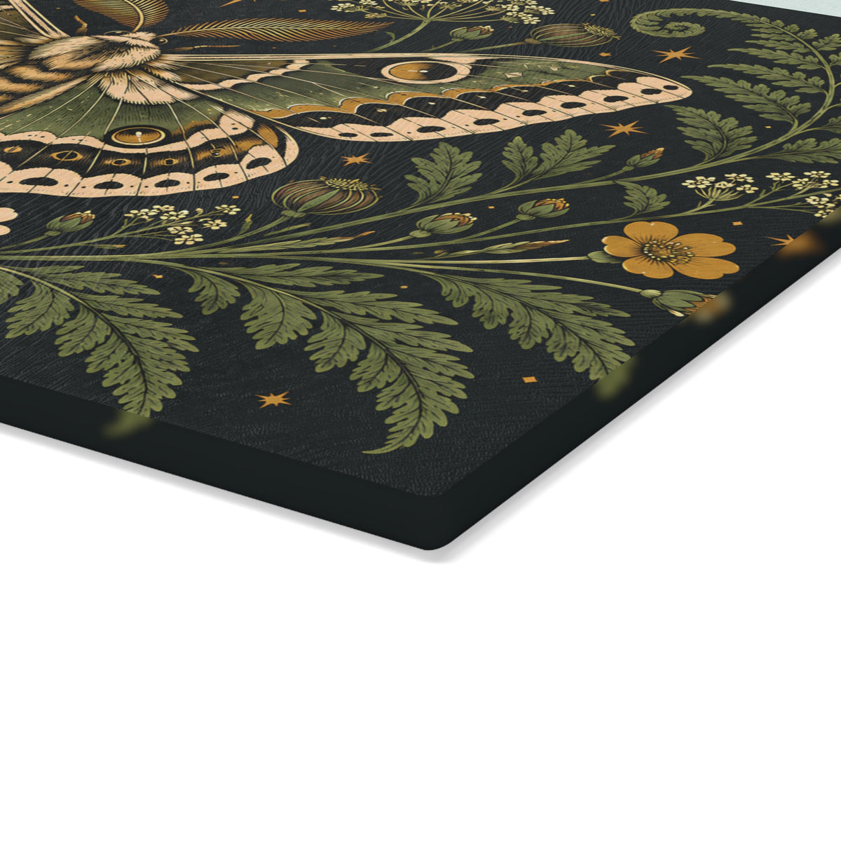 Glass Cutting Board — Vintage Moth & Fern Botanical Design