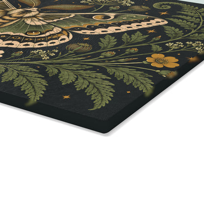 Glass Cutting Board — Vintage Moth & Fern Botanical Design