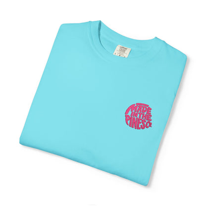 Made in the Pines Co. Embroidered Comfort Colors 1717 T-Shirt | Hot Pink Retro Logo Tee | Garment-Dyed Unisex Shirt