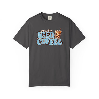 Iced Coffee Graphic T-Shirt — "Powered by Iced Coffee" Retro Coffee Tee