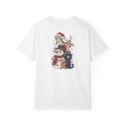 Santa, Snowman & Reindeer Christmas Stack T-shirt | Holiday Character Tee