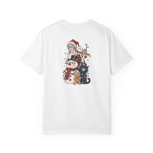 Santa, Snowman & Reindeer Christmas Stack T-shirt | Holiday Character Tee